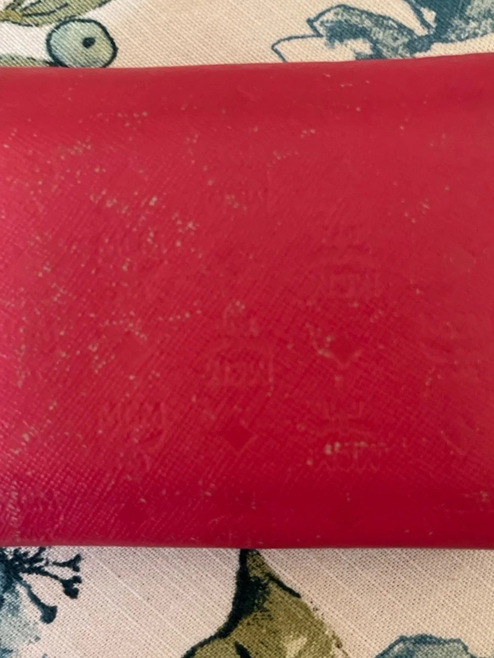 MCM Red Leather Compact Wallet with Gold Plaque